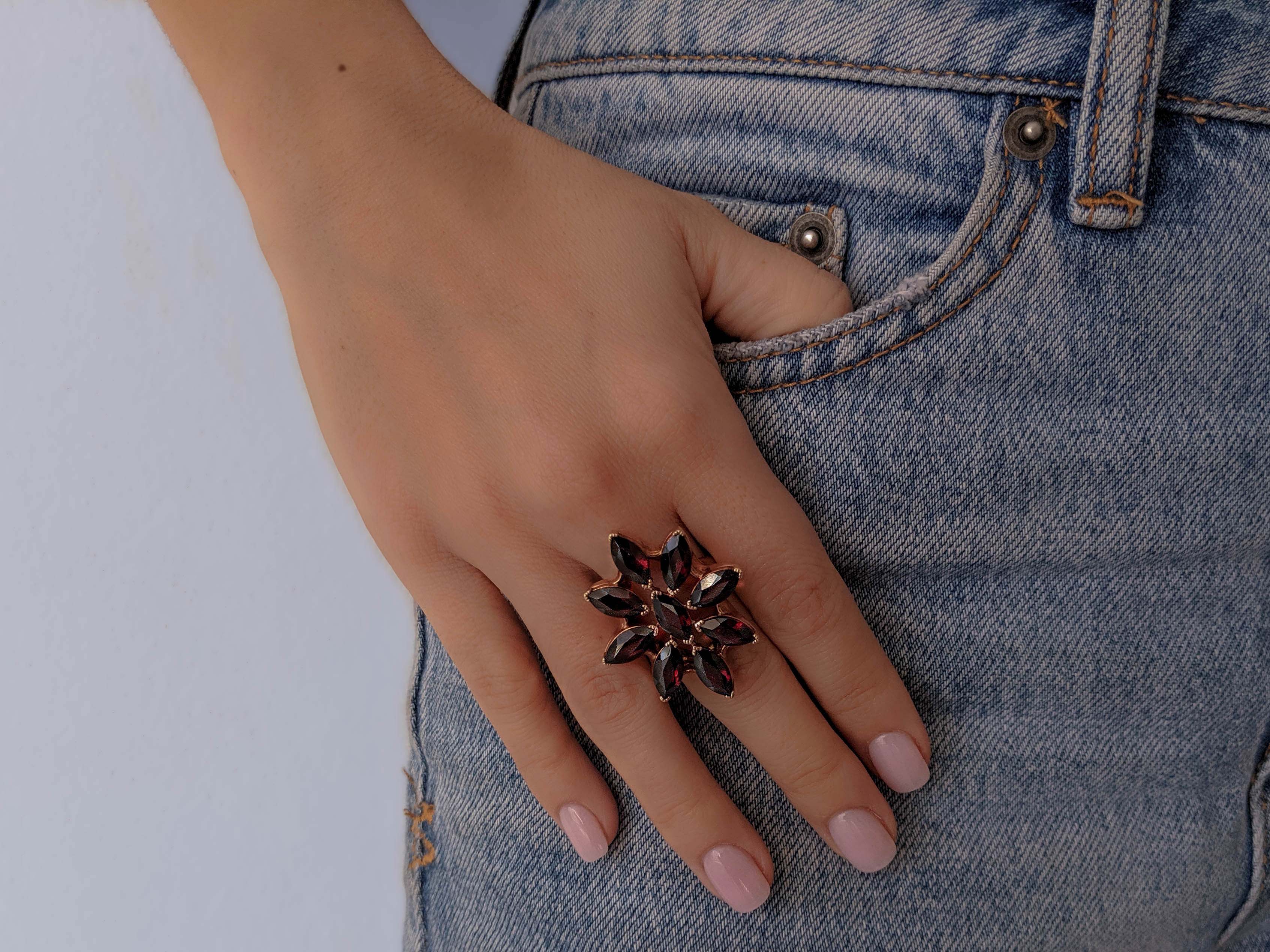 Almandine Flower Ring