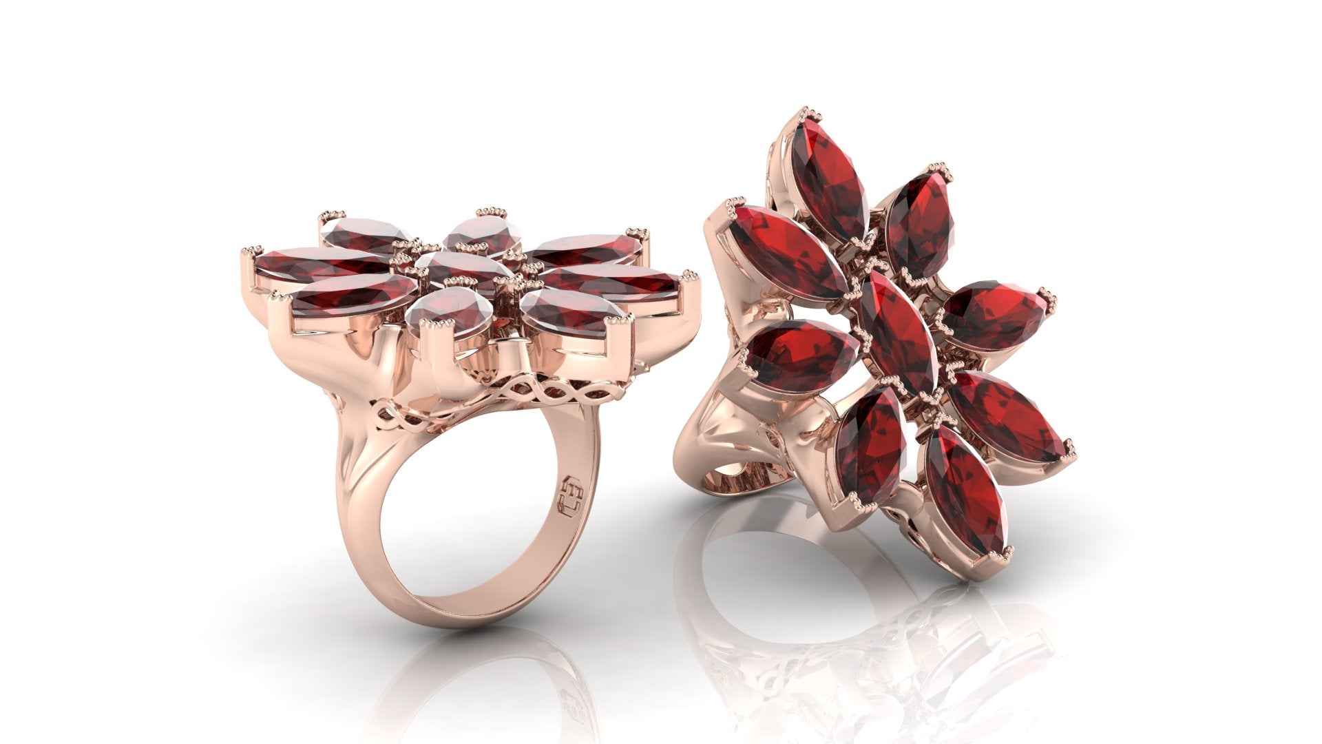 Almandine Flower Ring