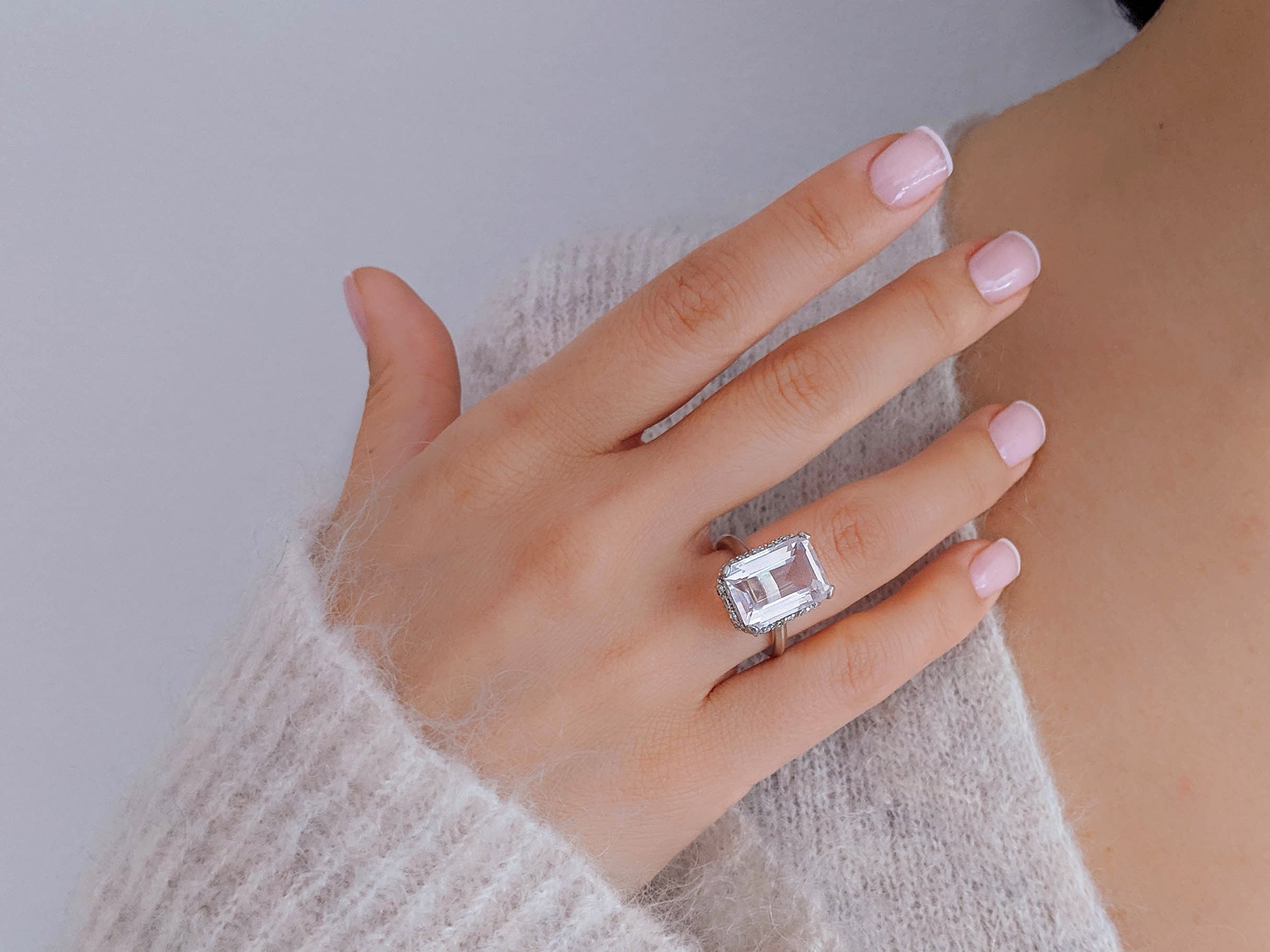 Rose Quartz Emerald Ring